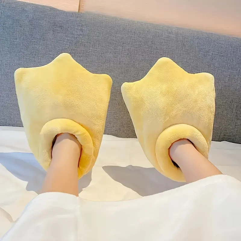 1 Pair of Ladies' Fun Duck Slippers with Fluffy Lining |   Cute Yellow Duckling Shape, Soft Flannel and Fabric, All-Season Comfort, Non-Slip Soles, Ideal for Home Use, Warm Gift Choice, Hand Washable