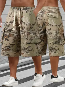 Men’s summer casual outdoor camouflage snake-print cargo shorts with an elastic adjustable drawstring waist and multiple storage pockets; suitable for everyday commuting and sports.