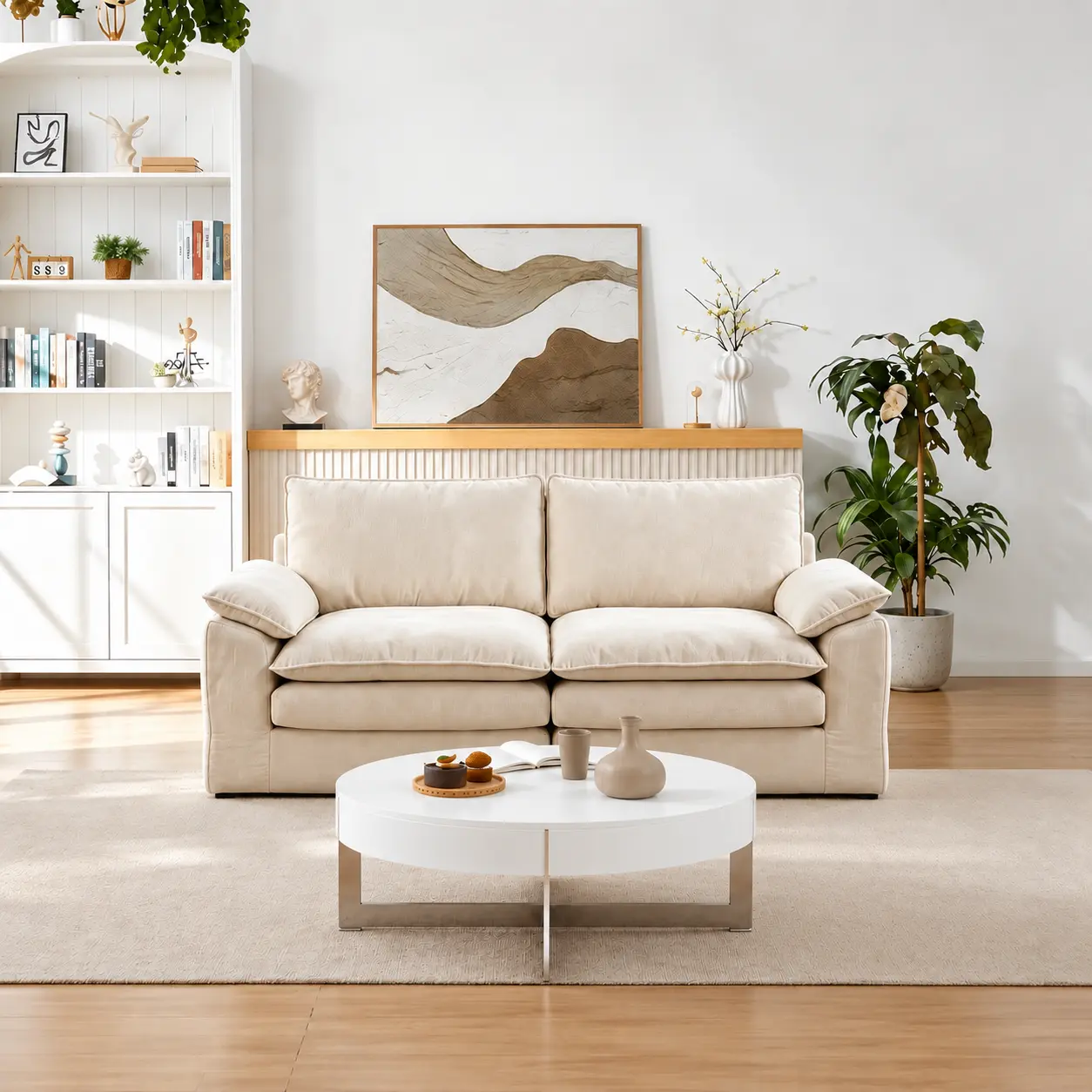 2-Seat Modular Cloud Sofa with Split Design - DIY-Friendly Freely Combinable Comfy Upholstered Couch, Modern Sofas Set, Sofas Living Room, Various Room Types Indoor Furniture