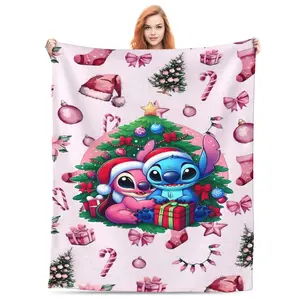 DISNEY CLASSIC Lilo & Stitch Christmas Cute Couple Soft Throw Blanket - Festive Plush Blanket with Christmas Tree, Gifts & Holiday Decor for Bedroom, Sofa & Gift Giving