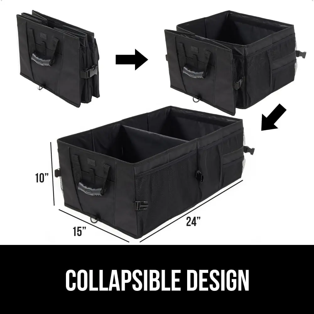 GORILLA GRIP Car Trunk Organizer for SUVs, Large-Capacity Collapsible Heavy-Duty Storage, Slip-Resistant Water-Resistant Multi-Compartment Black Golf Accessory, Gift for Parents