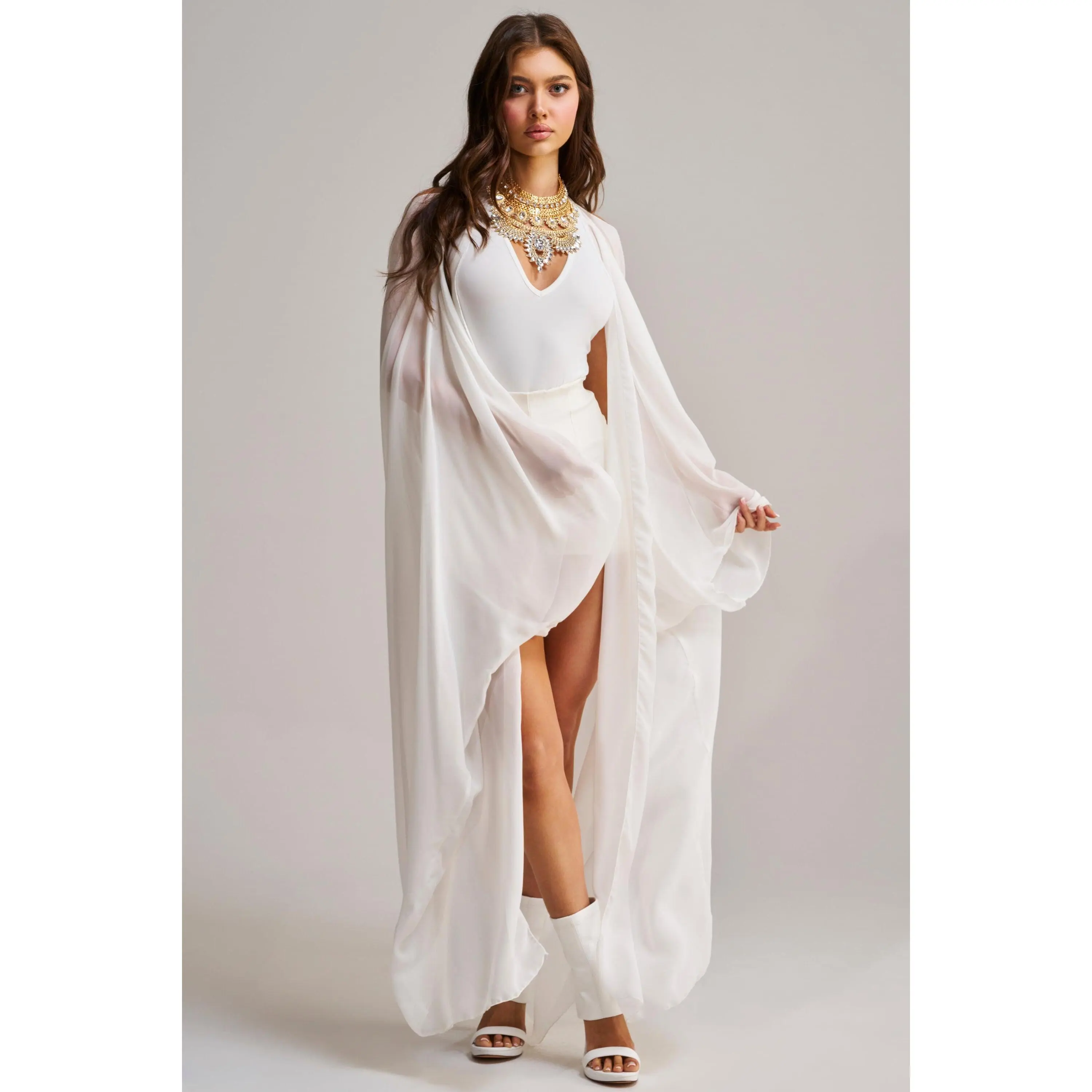 ADDAMS CAPE BODYSUIT IN WHITE