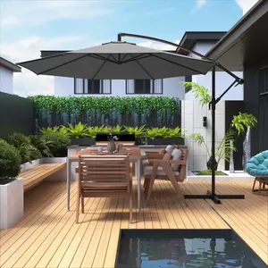 10ft Offset Patio Umbrella - Outdoor Hanging Umbrella with Easy Tilt, 99.9% UV Protection, and Sturdy Iron Frame for Garden, Pool, Backyard, Gray