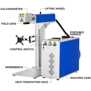 50W 200 * 200 desktop fiber laser marking machine, metal sign engraving machine, small portable laser coding machine