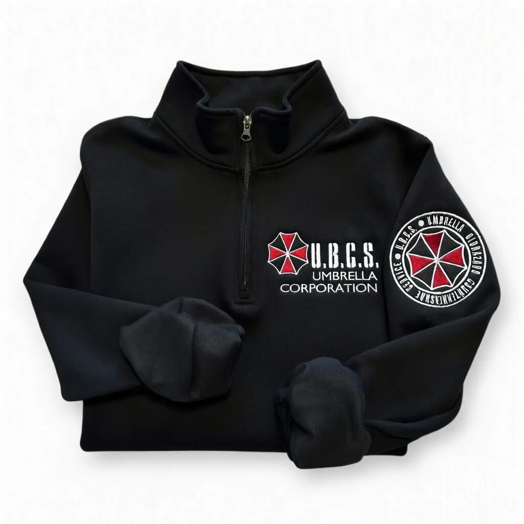 Lady's Fitted Long-Sleeve Embroidery Hoodie - Double-Sided Resident Evil UBCS Umbrella Logo Gamer Clothes, Thanksgiving Christmas Casual Pullover