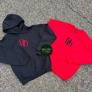 Devil of Hell's Kitchen Embroidered Sweatshirt Hoodie Half Zip Unisex Black Red