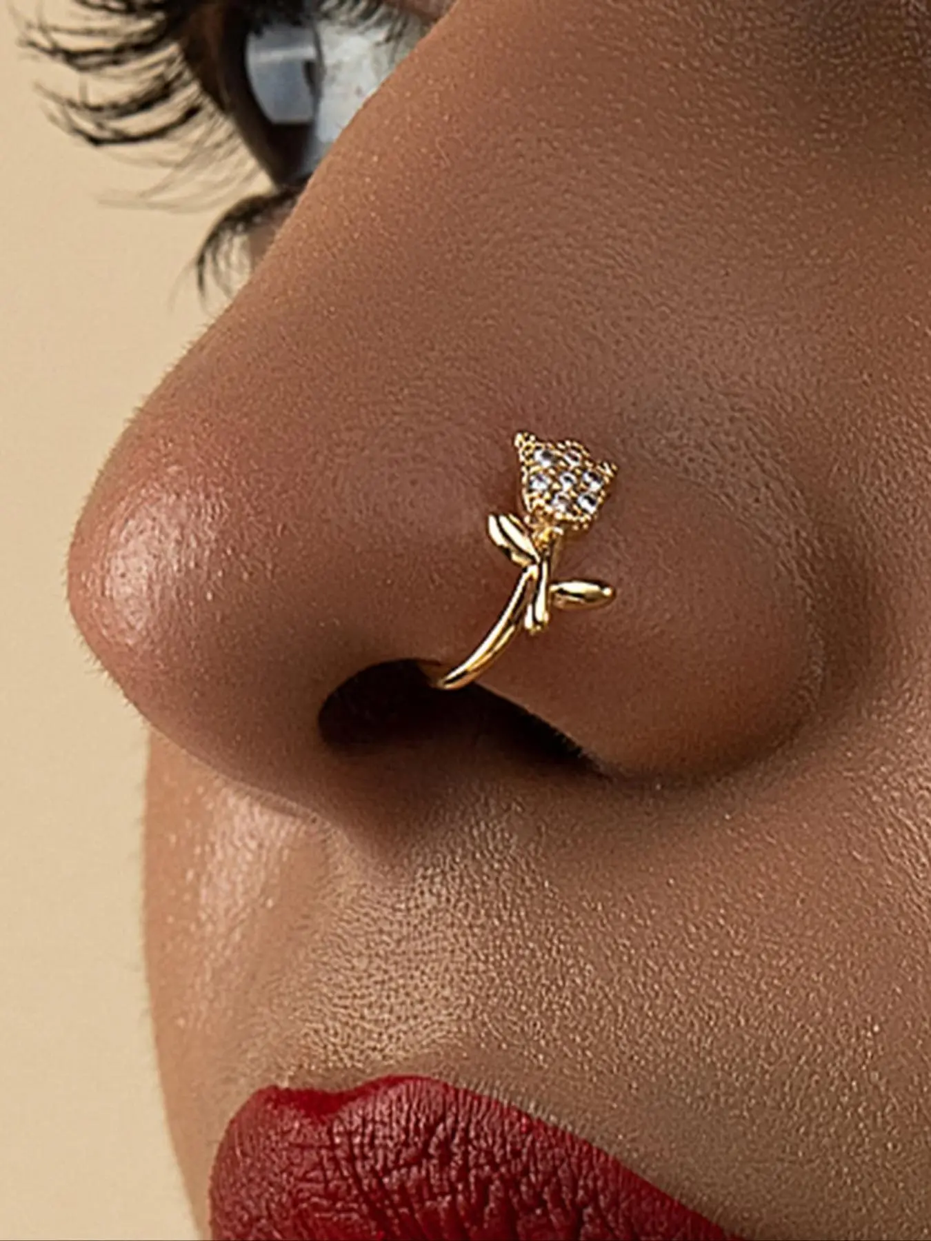 Rhinestone Decorated Rose Shaped Nose Ring, Nose Rings Hoops, Accessories, Fashionable Chic Body Jewelry Piercings for Women & Girls for Party, Daily Clothing Decor, Trendy All-match & Exquisite Jewelry for Birthday Gift, Septum Rings, Septum Clicker