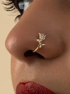 Rhinestone Decorated Rose Shaped Nose Ring, Accessories, Fashionable Body Jewelry for Women & Girls for Party, Daily Clothing Decor, Trendy All-match & Exquisite Jewelry for Birthday Gift, Septum Clicker