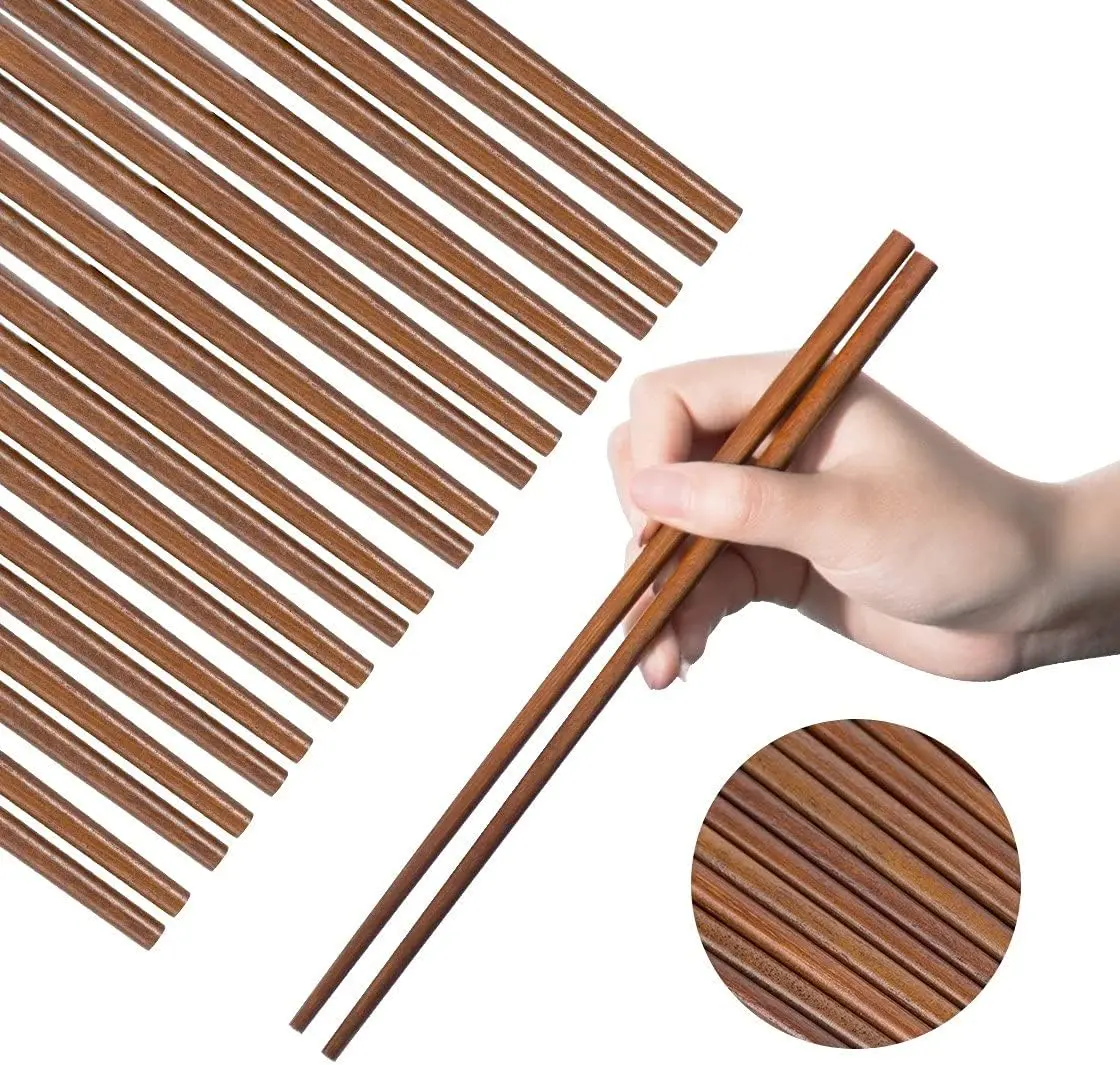 Wooden Chopsticks  Dishwasher Safe 10 Pairs Chinese   Iron   Chopstick   for Cooking Eating Restaurants Gourmets Noodles Portable Long Brown