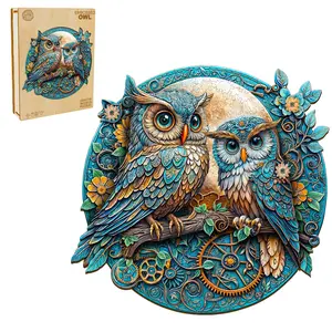Embossed Owl Wooden Jigsaw Puzzle for Adults and Kids Unique Shape Animal Wood Puzzles Challenging Puzzle, Family Game Creative Gifts，Laser-Cut Durable HDF Wood Puzzle, FathersDayGift