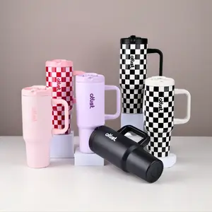 【Summerwins】ATLIST ProTour 100% Leakproof 40 oz Tumbler with Handle Built-In Flip Straw Insulated Stainless FathersDayGift Steel Mug Pink & Purple insulated water bottle