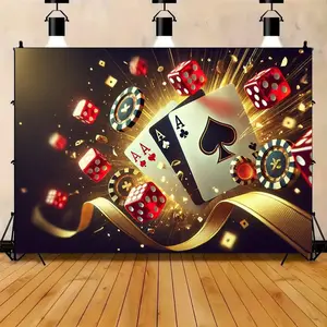 1PC,2D Flat Casino - themed Backdrop, Poker Dice Chips Party Decoration Curtain, Birthday Party Photography Prop, Festival Event Decoration Background, Party Scene Layout Backdrop