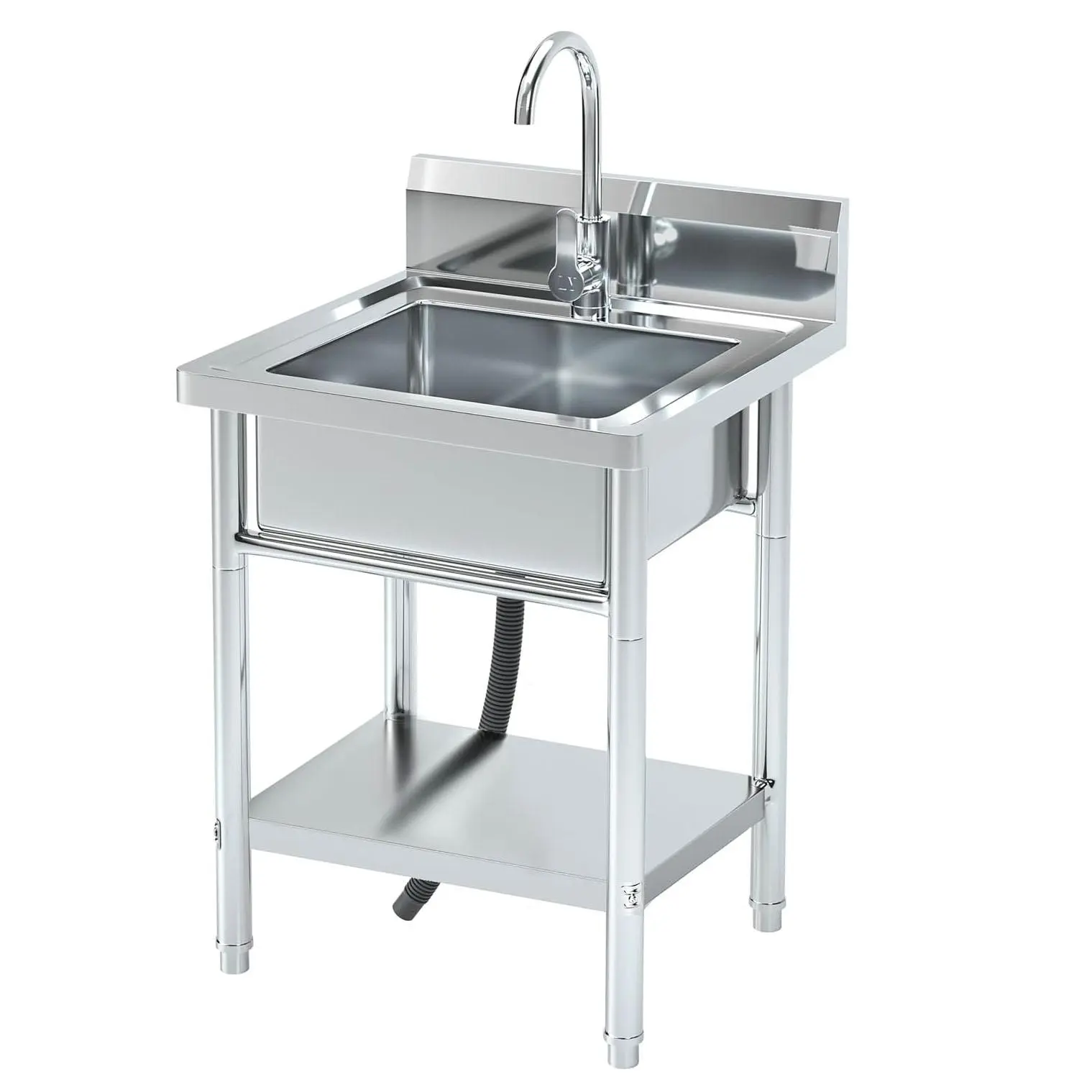 Free Standing Stainless-Steel Single Bowl Commercial Restaurant Kitchen Sink Set w/Faucet, Prep & Utility Washing Hand Basin w/Storage Shelve, laundry tub for Indoor Outdoor (22in) tools gadgets