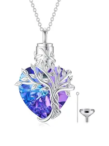 Stainless Steel Heart Shaped Pendant Necklace, Tree Of Life Design Necklace with Gift Box, Fashion Jewelry Accessories for Women & Men, Chain