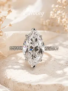 EffInny 14K Gold Plated 3.5ct Marquise Cut Tarnish-resistant Engagement Ring With Half Pavé Band, 5A CZ Fashion Women‘s Travel-friendly Bridals Jewelry for Party, Daily Wear