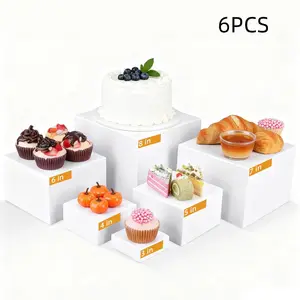 6-Piece Acrylic Cube Display Nesting Risers Set, Square Stackable Dual-Purpose Storage & Showcase Box with Hollow Bottoms, Multi-Functional Jewelry Dessert Display Stand, Acrylic Shelf