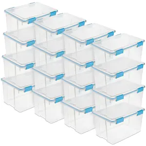 Sterilite 54-Qt Clear Plastic Stackable Storage Bin w/ Gasket Latch Lid, 16 Pack