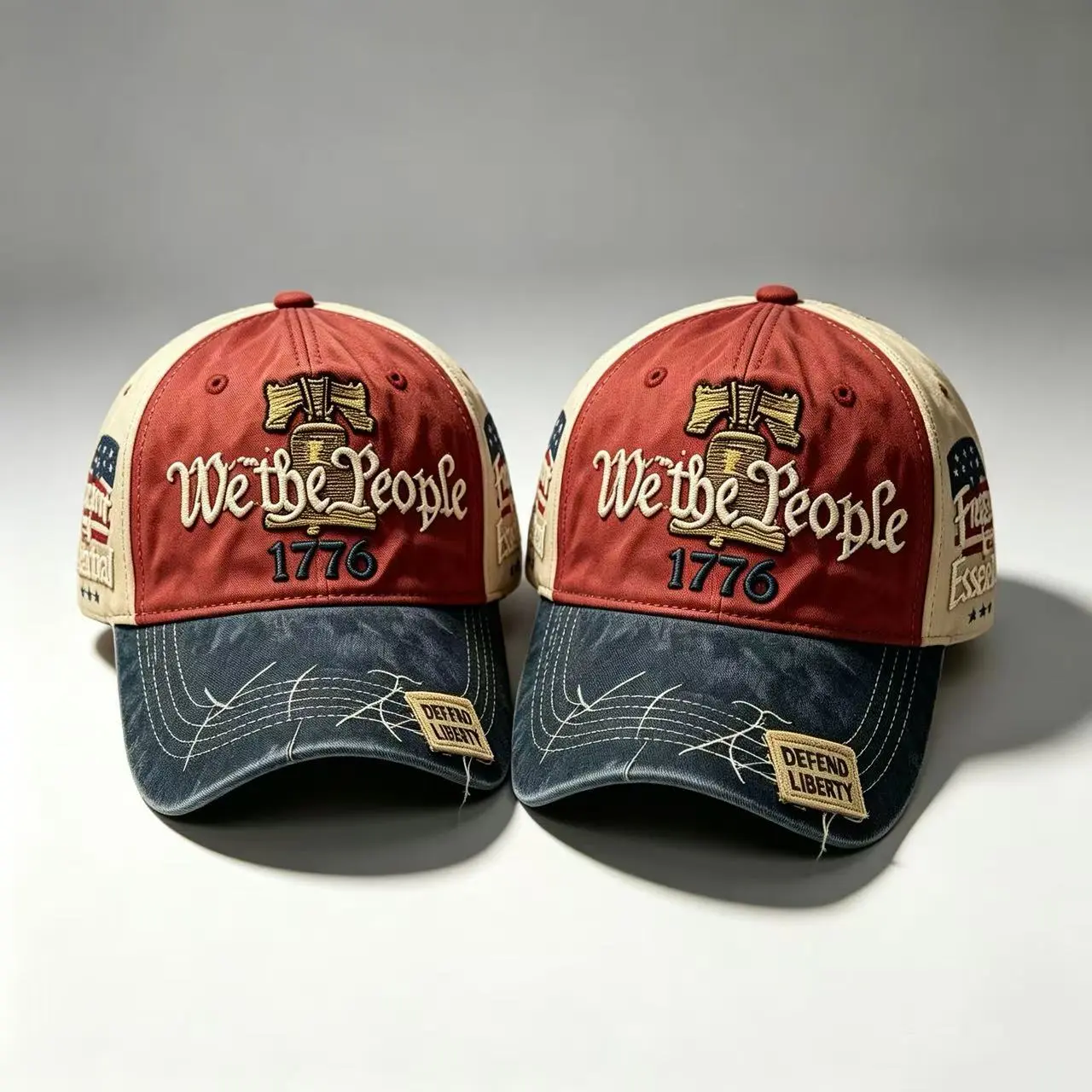 2-Pack 1776 Patriotic Baseball Caps, Unisex Vintage Washed Cotton with American Flag Embroidery, Adjustable for Sun Protection & Independence Day, Father's Day, Two Piece Sets
