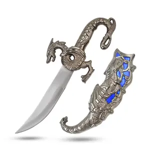 Snake Eye Fantasy Dragon Fixed Blade Knife 4-inch Dragon Cast Metal Handle with Scabbard