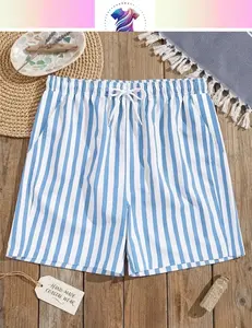 Blue White Vertical Stripe Beach Shorts Men Women Coastal Swim Trunks Summer Casual Loose Boardshorts Vacation Pool Party Spring Streetwear Nautical Hawaiian Style