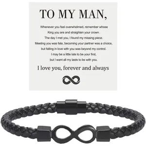 To My Man Infinity Leather Bracelet - Husbands'  for Boyfriend Anniversary, Father's  for Grandson, Forever Love and Always Bracelets