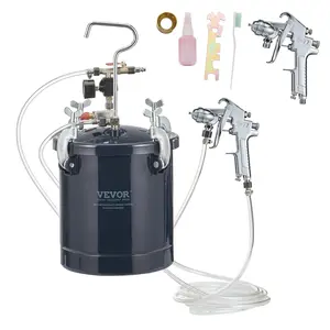 VEVOR Spray Paint Pressure Pot Tank,  10L/2.5gal Air Paint Pressure Pot, 1.5mm+4mm Two Nozzles Two Spray Paint Guns, 60PSI Max, for Industry Home Decor Architecture Construction Automotive Painting