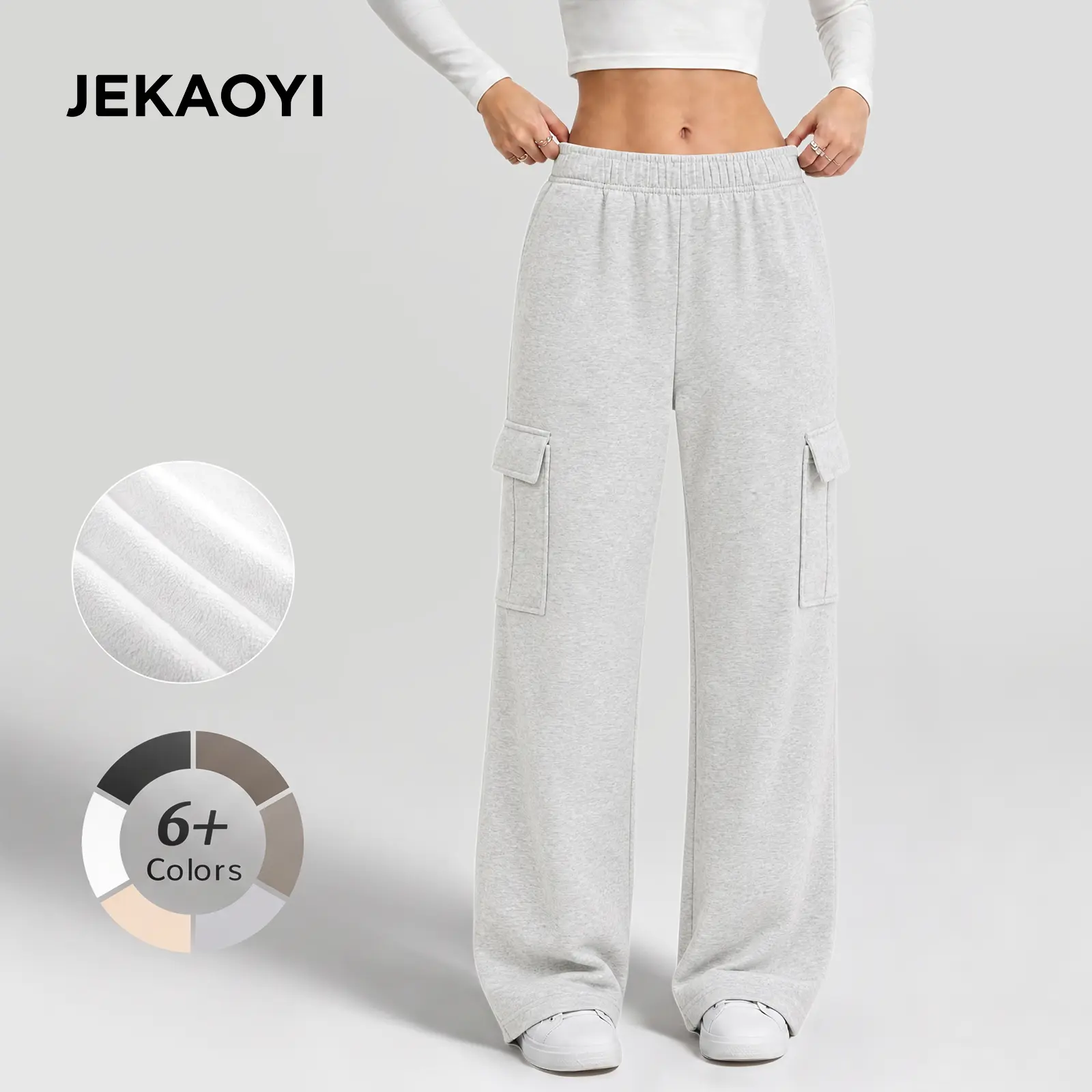 JEKAOYI Womens High Waist Cargo Sweatpants Baggy Lightweight Fleece Version Cargo Casual Workout Jogger  Solid Color Pants with Pockets #TikTokShopHolidayHaul