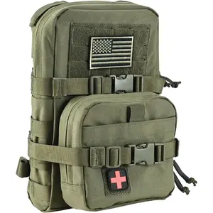 Tactical Mini Molle Hydration Pack,Molle Hydration Carrier with IFAK Pouch&US Flag&Med Patch,Hydropack for 2L Water Bladder