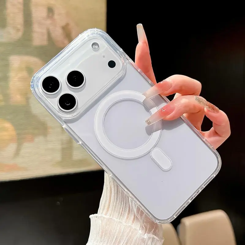 Clear Magnetic MagSafe Acrylic Case for iPhone 17 Pro Max 17 Pro 17 Air Soft TPU Shockproof Slim Transparent Cover Anti-Yellowing Protective Phone Case for iPhone 16, 15, 14, 13, 12, 11
