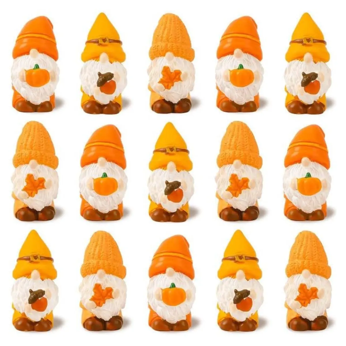 16PCS Fall Mini Gnome Figurines – Autumn Thanksgiving Resin Garden Decor Set