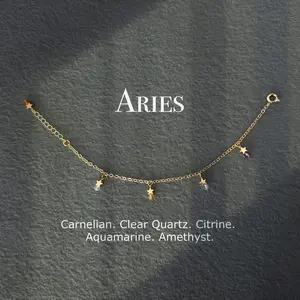 Dainty Aries Crystal Bracelet, Zodiac Star Charm, 3mm Gemstone Birthday Gift For Her, Amethyst, Aquamarine, Citrine,Clear Quartz.Carnelian