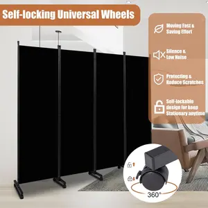 Portable Room Divider - 4 Panel Folding Privacy Screens | Freestanding Fabric Room Divider with Wheels for Home, Office & Hospital - Versatile Partition for Room Separation Furniture Interior