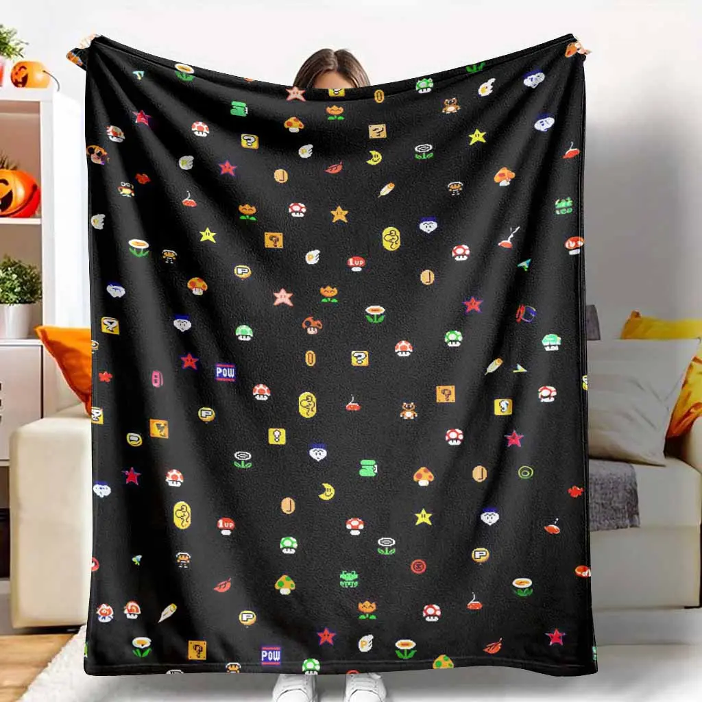 Pixel Game Flannel Blanket - 8bit Pattern, Ultra-Soft, Warm, Lightweight, Wrinkle-Resistant, Multi-Size, Video Games Themed Home & Travel Essential, Ideal for Watch Party, Gamer Gift, Home Decor