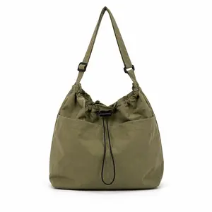 Minimalist style Drawstring Nylon Shoulder Tote Bag (Waterproof, Large Capacity)