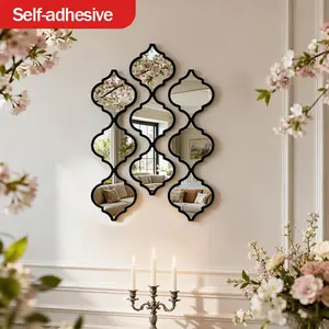 9pcs Large Moroccan-style Artistic Combination Decorative Mirror | Classic Black, Wall Mount, Plastic Frame, Polished End - Ideal for Bathroom, Living Room, Hallway Decor, Decoration, Perfect Valentine'S Day Gift