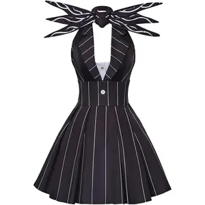 Jack Skellington Dress Costume Women's Nightmare Cosplay Black Striped Jack Christmas Dress