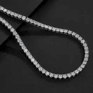 European and American Jewelry 925 Silver Plated 40-50CM 4MM Zircon Tennis Necklace Gift