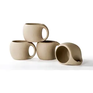 Ceramic Cappuccino Cups with Handle,6 oz Ceramic Coffee Mug Set of 4,Clay Espresso Cup for Double Shots,Small Coffee Cups for Latte,Cafe,Mocha, Cups ( Beige,6 OZ)