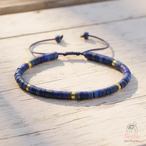 Sofia Natural Blue Lapis Lazuli Beaded Bracelet Handmade Boho Style Adjustable Dainty Bangle for Daily Use Minimalist Jewelry