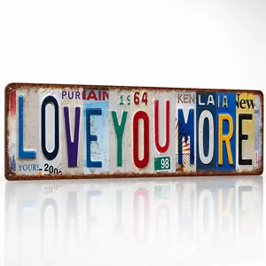 Vintage Aluminium "Love You More" License Plate Metal Wall Sign, Lead-Free Home Signs with Rustic Charm, Romantic Vibes for Living Room Aesthetic, Outdoor Use Wall Art Plaque Personalized Decor
