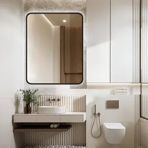Sweet Furniture F Bathroom Mirror Vanity Mirror for Wall, Aluminum Alloy Framed Wall Mirror Farmhouse, Rounded Rectangle Bathroom Vanity Mirror,Anti-Rust,Tempered Glass,Hangs Horizontally or Vertically