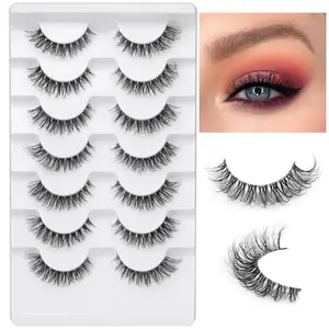 Fluffy Curling False Eyelashes, 7 Pairs Natural Wispy Cat Eye Faux Cluster Lashes, Volumized False Eyelashes for Eye Makeup Enhancement, Christmas Gift, False Eyelash Set
