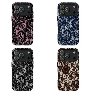 Vintage Floral Lace Phone Case|lack Pink Navy Blue Lace Pattern Protective Cover For iPhone 11 12 13 14 15 16 17 Pro Max For Samsung S26 S25 S24 S23 S22-Gift Ideas For Him/Her
