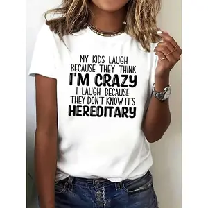 Women'S "I'm Crazy" Graphic Tee - Green Casual Short Sleeve T-Shirt with Playful Letter Print, Comfortable Round Neck, Perfect for Everyday & Summer Wear, Everyday Tshirt | Playful Print Tee | Comfortable Fit