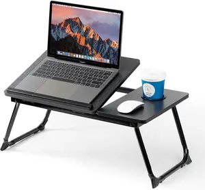 Laptop Desk for Bed or Couch, Lap Desk, Woking in Bed Desk, Home Office Desks, Breakfast Tray, Desk with Cup Holder, Watching Movies in Bed, Laptop Stand for Bed, Fordable Legs Desk (Black) remote worker tablet slot portable