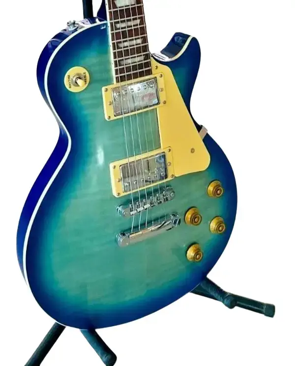 Iconic LP-Style 6-String Electric Guitar - Mahogany Body, Maple Components, Right-Handed, Blue Burst Finish, 22 Frets, Smooth Playability, Included Guitar Strap, Mini Wireless Kit, Suitable for Beginners & Advanced Players