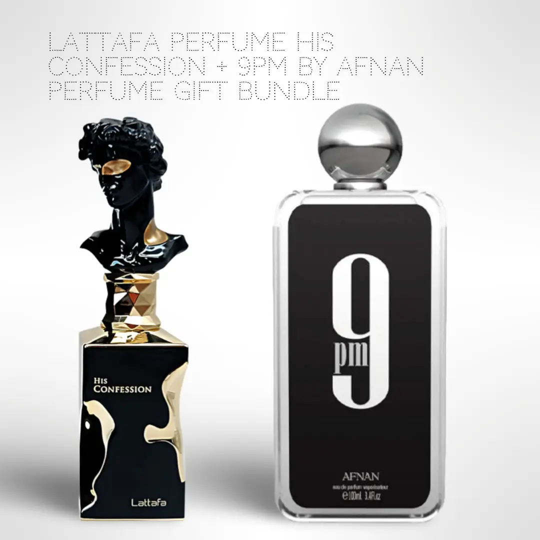 Afnan Dual Unisex Fragrance Value Gift Bundle - His Confession + 9PM 100ml (3.4 Fl oz, 3 to 3.9 fl oz Range) Alcohol-Free EDP, Long-Lasting Scent
