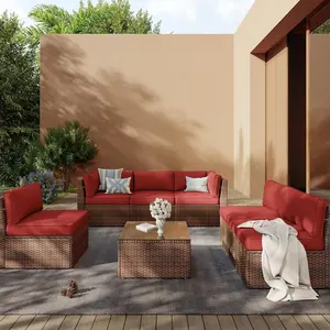 Aoxun 14-Piece Navy Outdoor Replacement Cushions for 6-Seat Wicker Sectional, 25"x25" Water-Repellent Foam Cushions with Durable Polyester Fabric for Patio Furniture