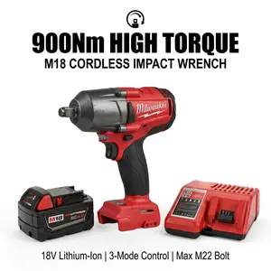 Milwaukee M18 FMTIWF12 18V 1/2-Inch Impact Wrench Kit With M18 XC6.0 Battery and Rapid Charger for M22 Bolts and Automotive Repair Featuring 900 Nm Nut-Busting Torque 2400 RPM Brushless Motor 3100 IPM