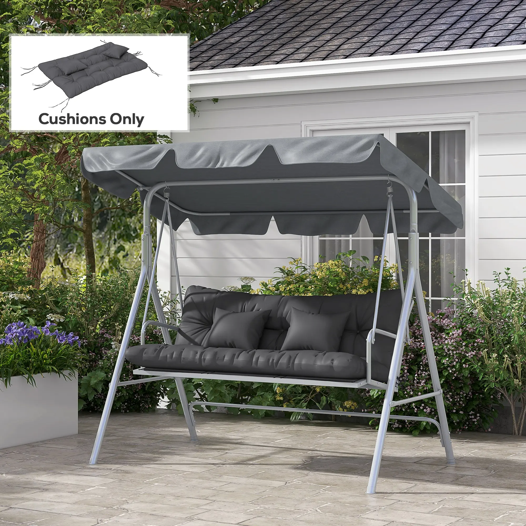 59" Tufted Bench Cushions & Throw Pillows Replacement Bench Seat Pad Back & 2 Pillows for Outdoor Furniture Charcoal All Seasons Comfy Dense Filling Soft Plush Comfort